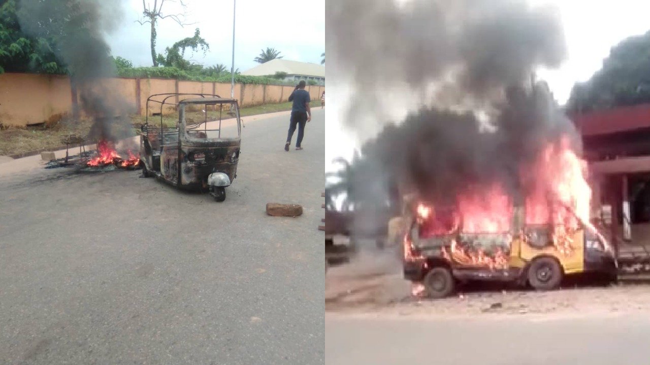 Sit-at-home: Unknown Men set tricycle, passenger bus ablaze in Anambra