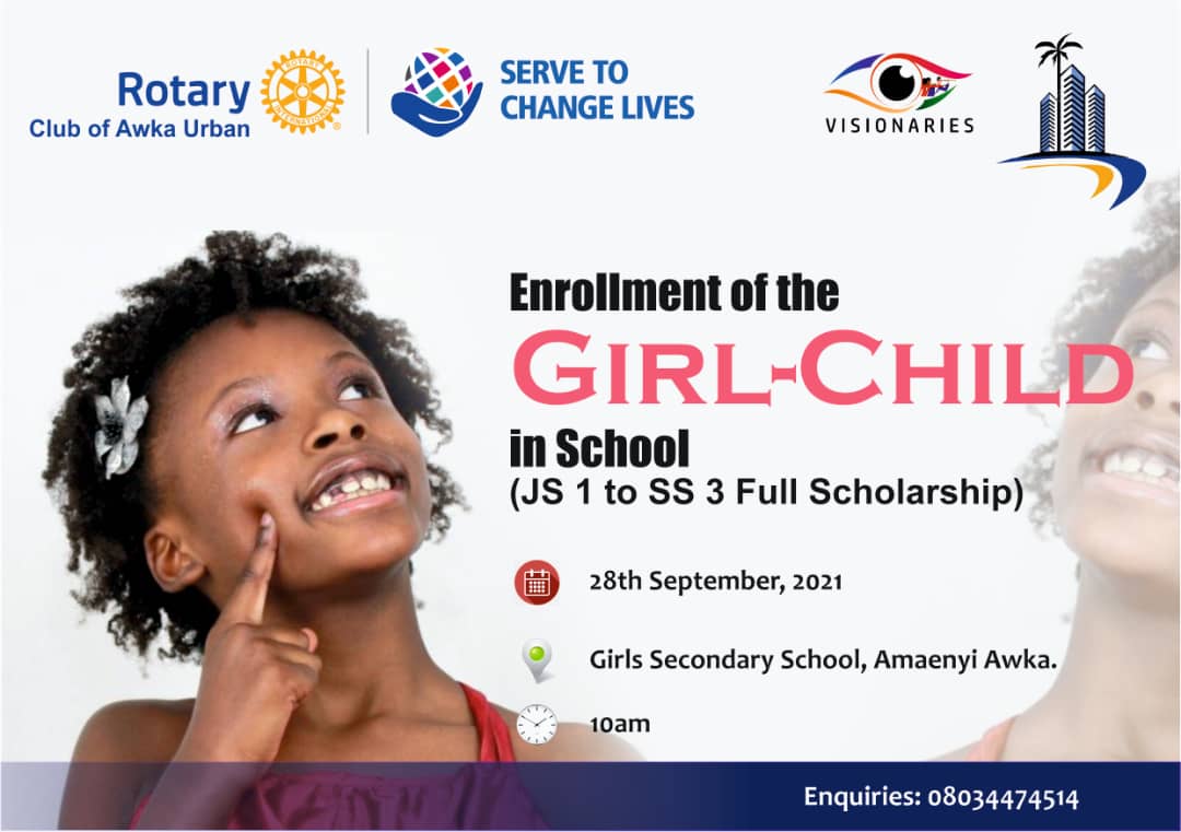 Rotary Club of Awka Urban, District 9142, Nigeria Embarks On Girl Child Empowerment, Basic Education