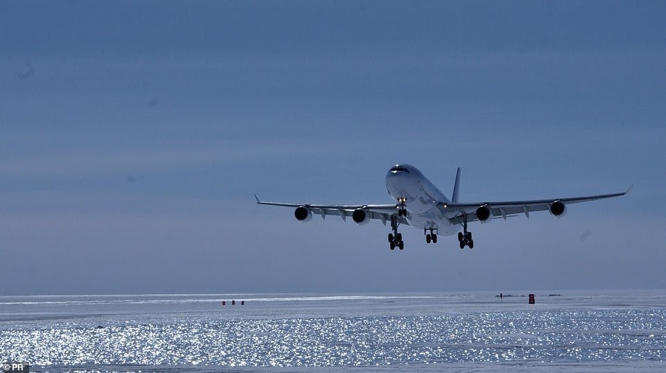 Moment Airbus A340 Passenger Plane Lands In Antarctica For The First Time