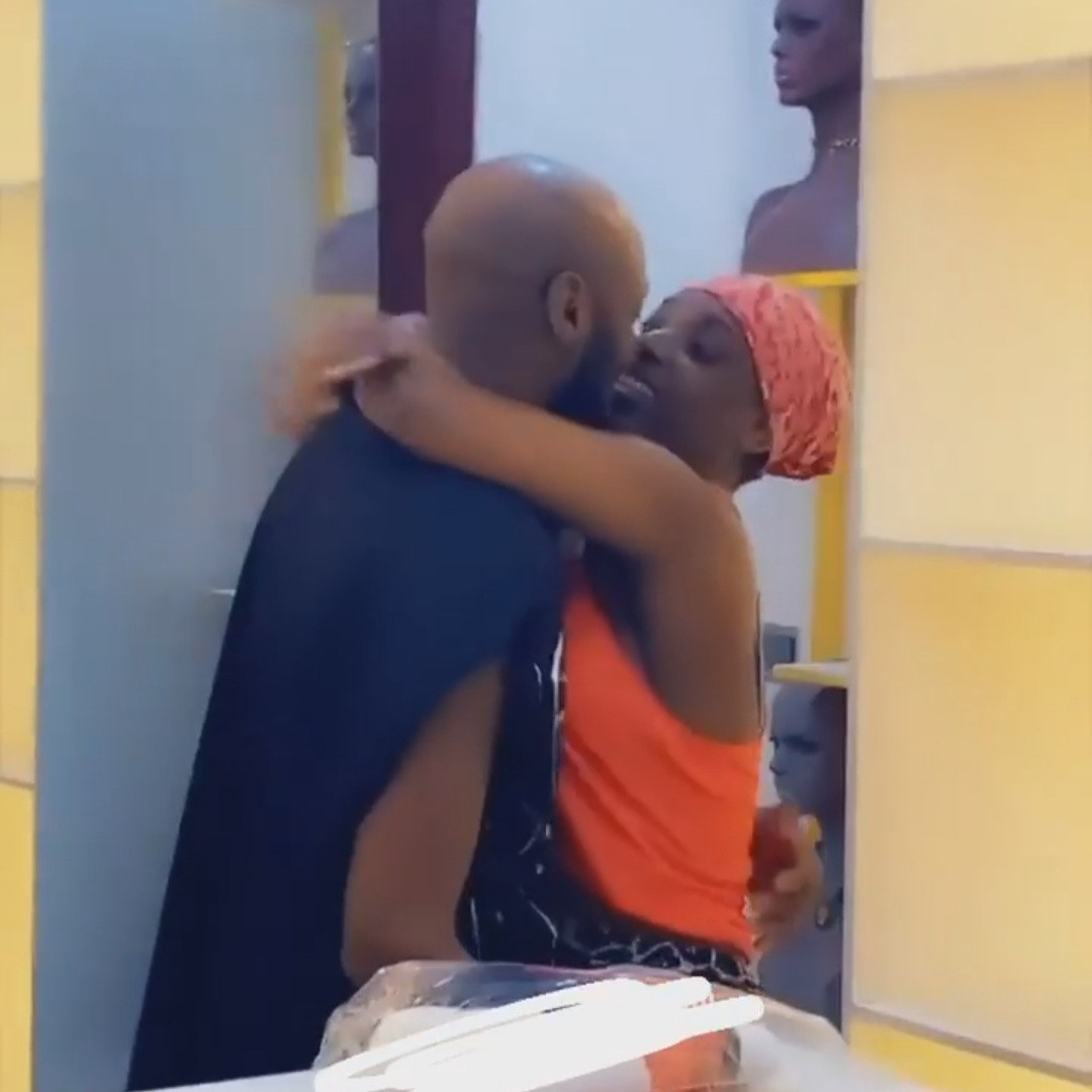 Annie Idibia Jumps On Tuface, Kisses Him As He Pays Her A Visit At Work