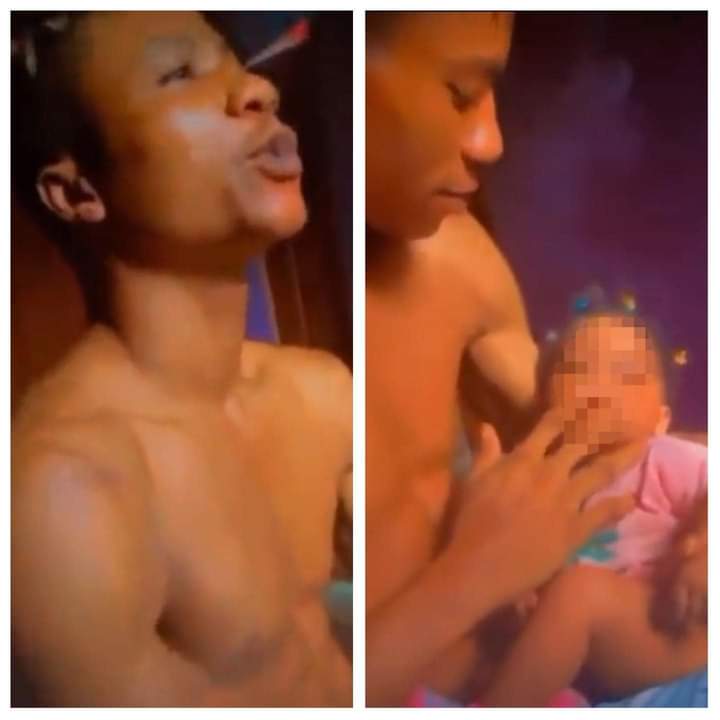 Nigerians Call For Arrest Of Man Teaching Baby To Smoke In Viral Video