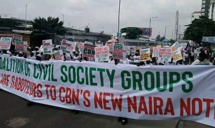 Civil Society Groups Protest In Lagos Over Fuel Scarcity, Naira Swap Issues