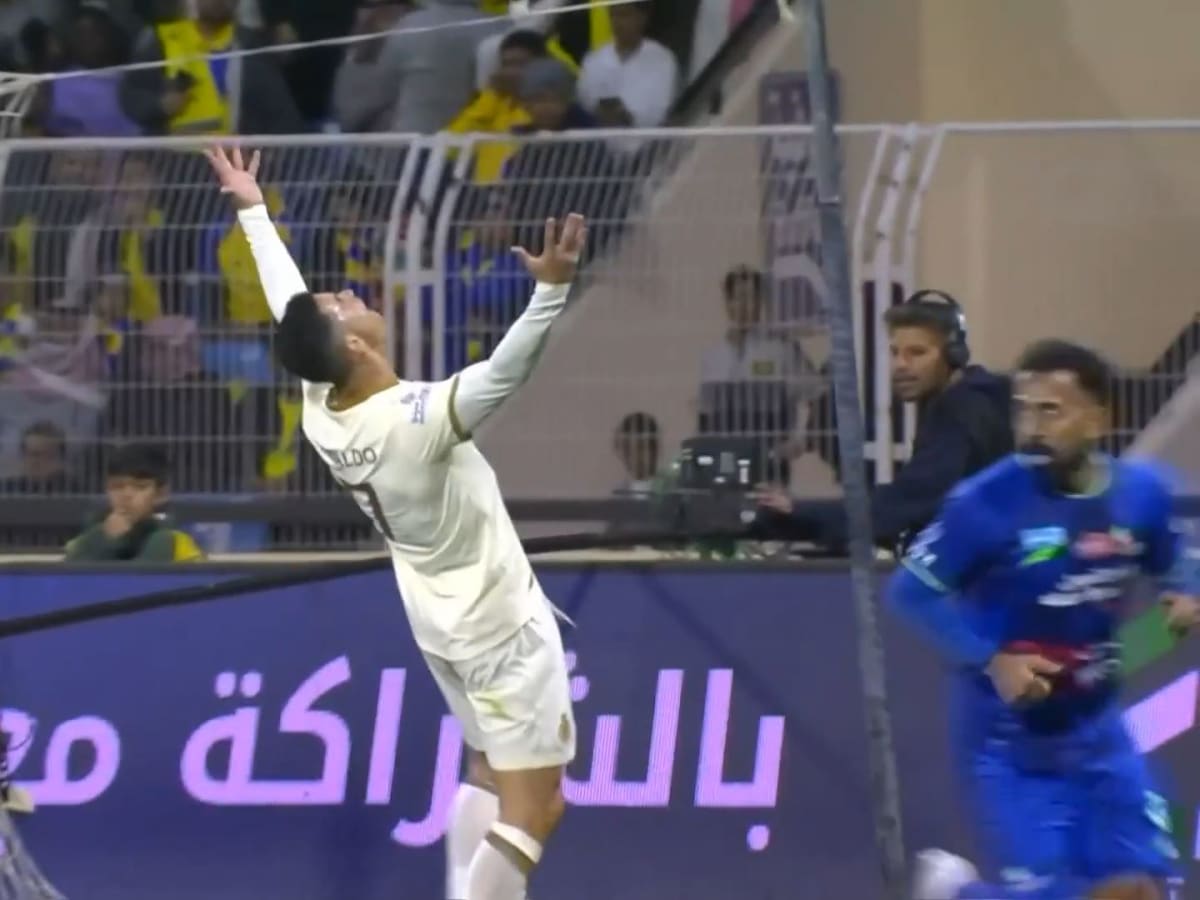 Cristiano Ronaldo reacts after scoring first goal in his new club