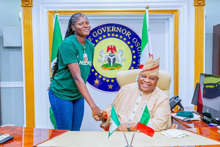 Gov Adeleke Receives D'Tigress Star Adenike Olawuyi In His Office