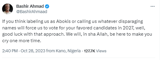 2027 election: Former Presidential aide, Bashir Ahmad, blasts Nigerians referring to Northerners as 'Abokis