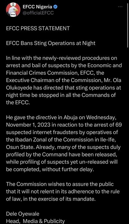 EFCC Bans Sting Operations At Night