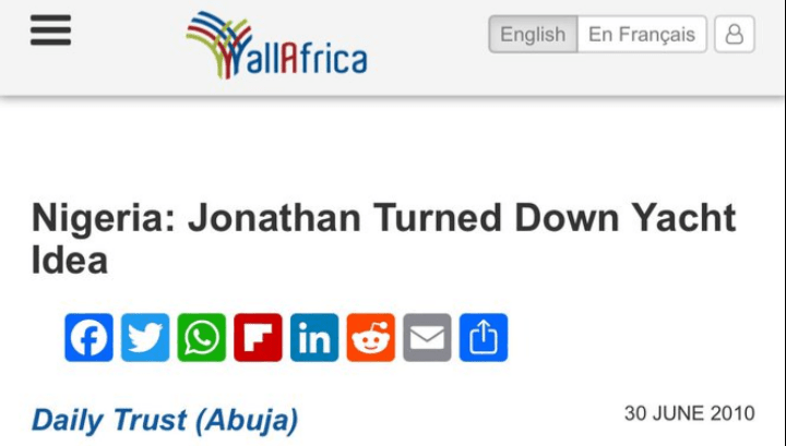 Jonathan Turned Down Presidential Navy Yacht Idea