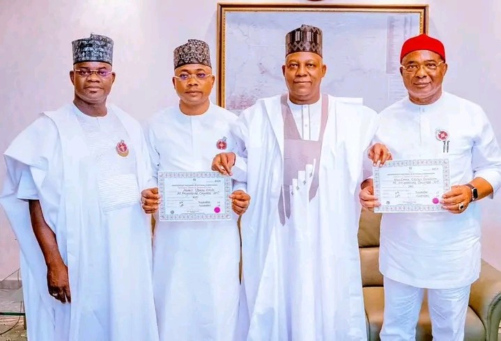 Uzodimma, Diri And Ododo Present Certificates Of Return To Tinubu