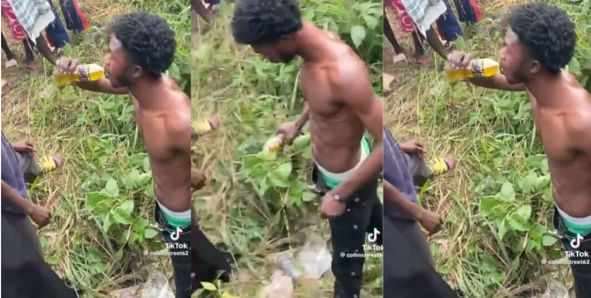 Moment thief was given energy drink to face jungle justice by mob