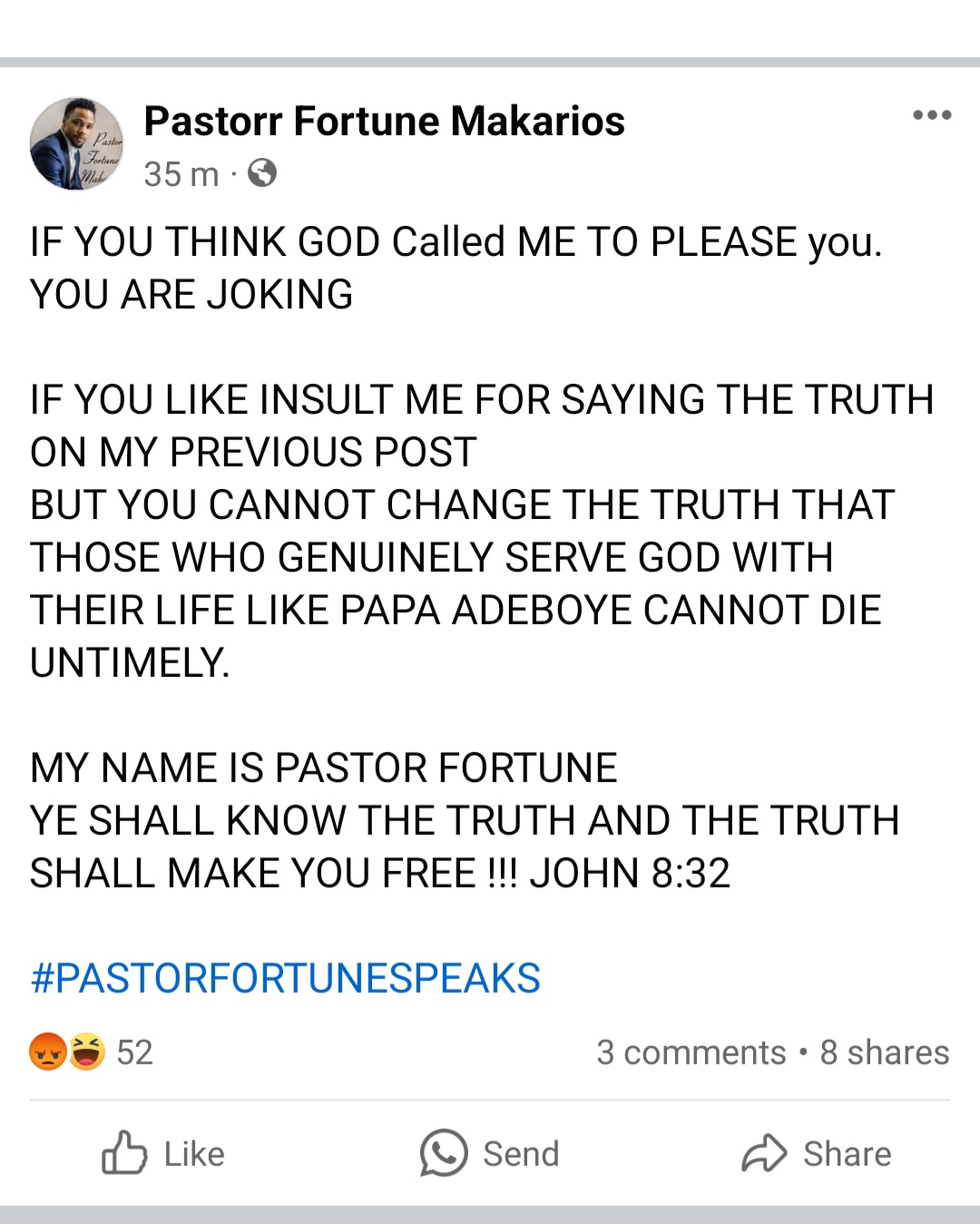 Pastor faces fire for saying Mr Ibu died for not serving God with his life