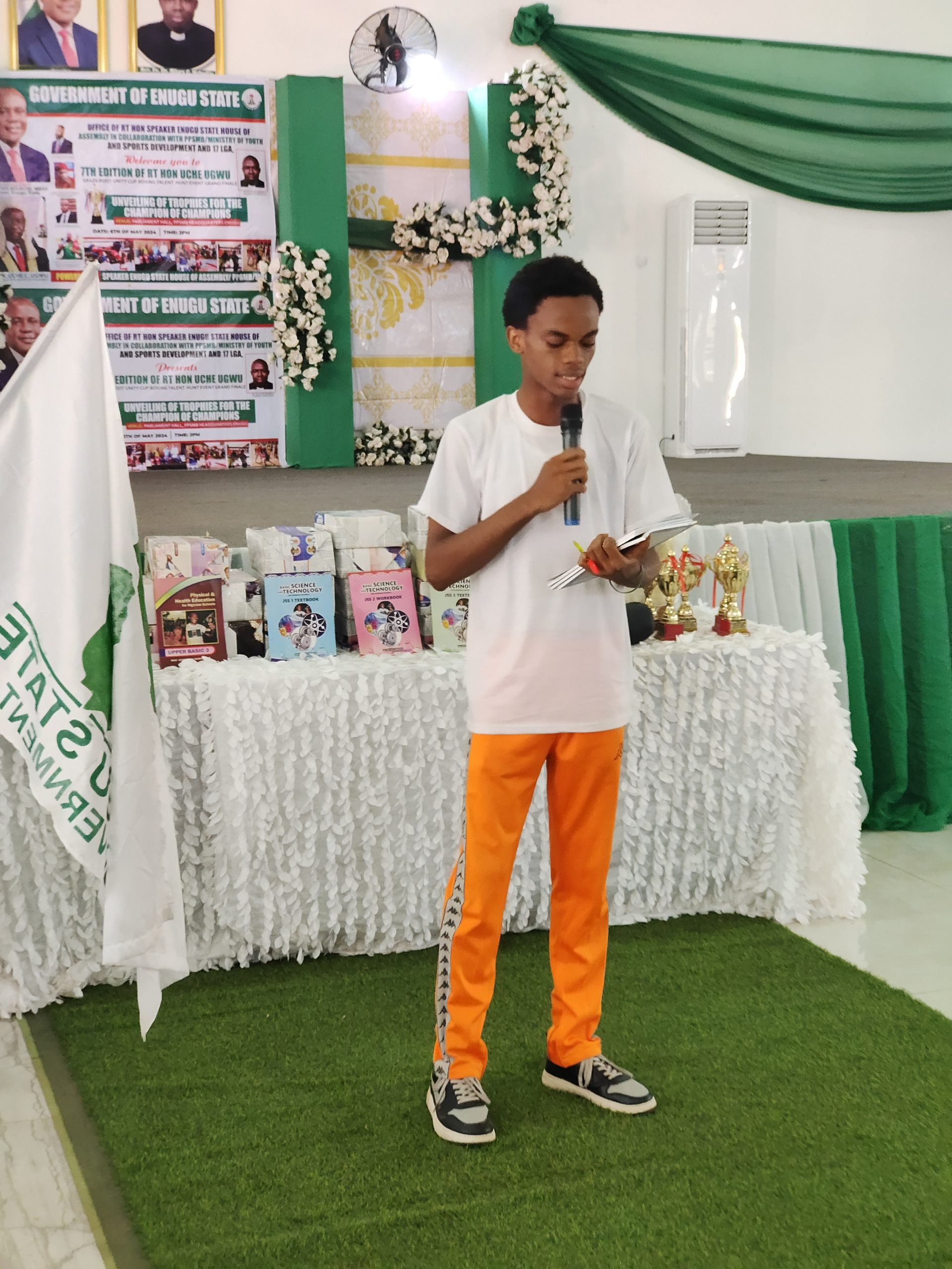 Zoe Okoronkwo giving speech on the importance of grassroot boxing