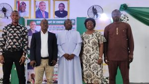 From the left, Mazi Comr Ikechukwu Okoronkwo, Hon Uche Ugwu, Rev fr Hillary Mgbodili, Commissioner of Education (represented), Perm Sec PPSMB