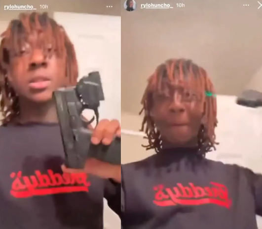 Moment 17-year-old US rapper Rylo Huncho shot self death while playing with gun in instagram (Video)