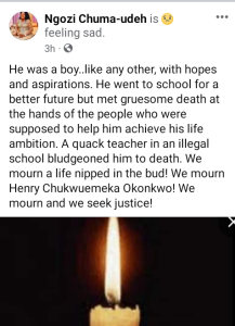 Chukwuemeka Okonkwo, 8-Year-Old Anambra Pupil Beaten To Coma By Teacher Dies