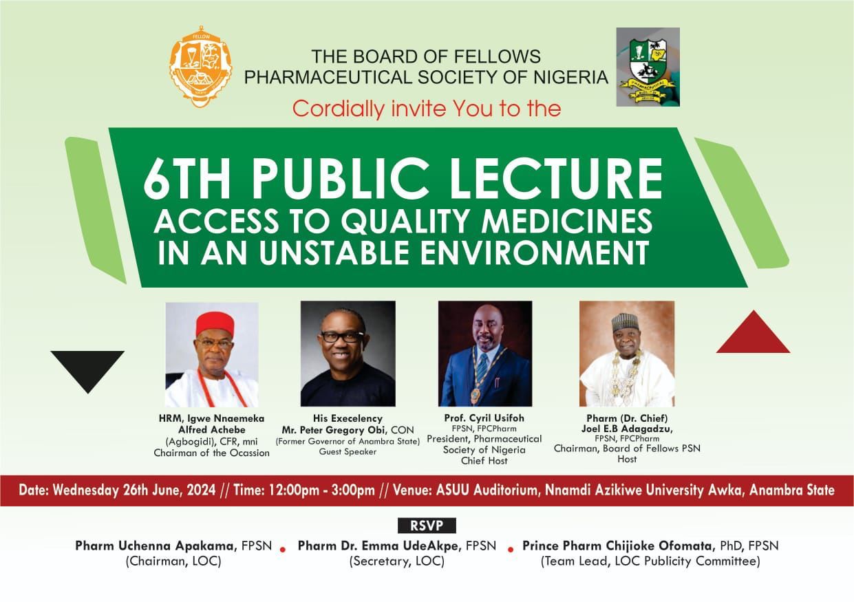 BOF - PSN 6th Public Lecture Holds Wednesday 26th June, 2024 At ASUU Secretariat, NAU, Awka