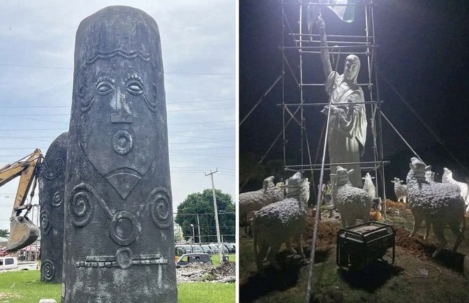 Moment Cross River Demolishes Historic Monolith, Replaces It With Statue Of Jesus