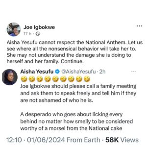 War Between Aisha Yesufu and APC chieftain, Joe Igbokwe