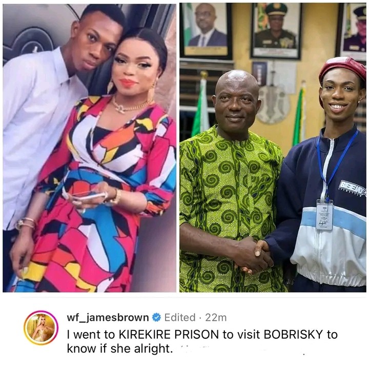 Photos Of Moment James Brown Visits Bobrisky In Kirikiri Prison