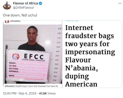 Flavour reacts to news of man who impersonated him and duped an American $53k