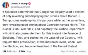 Trump To Prosecute Google For Showing 'Bad' Stories About Him