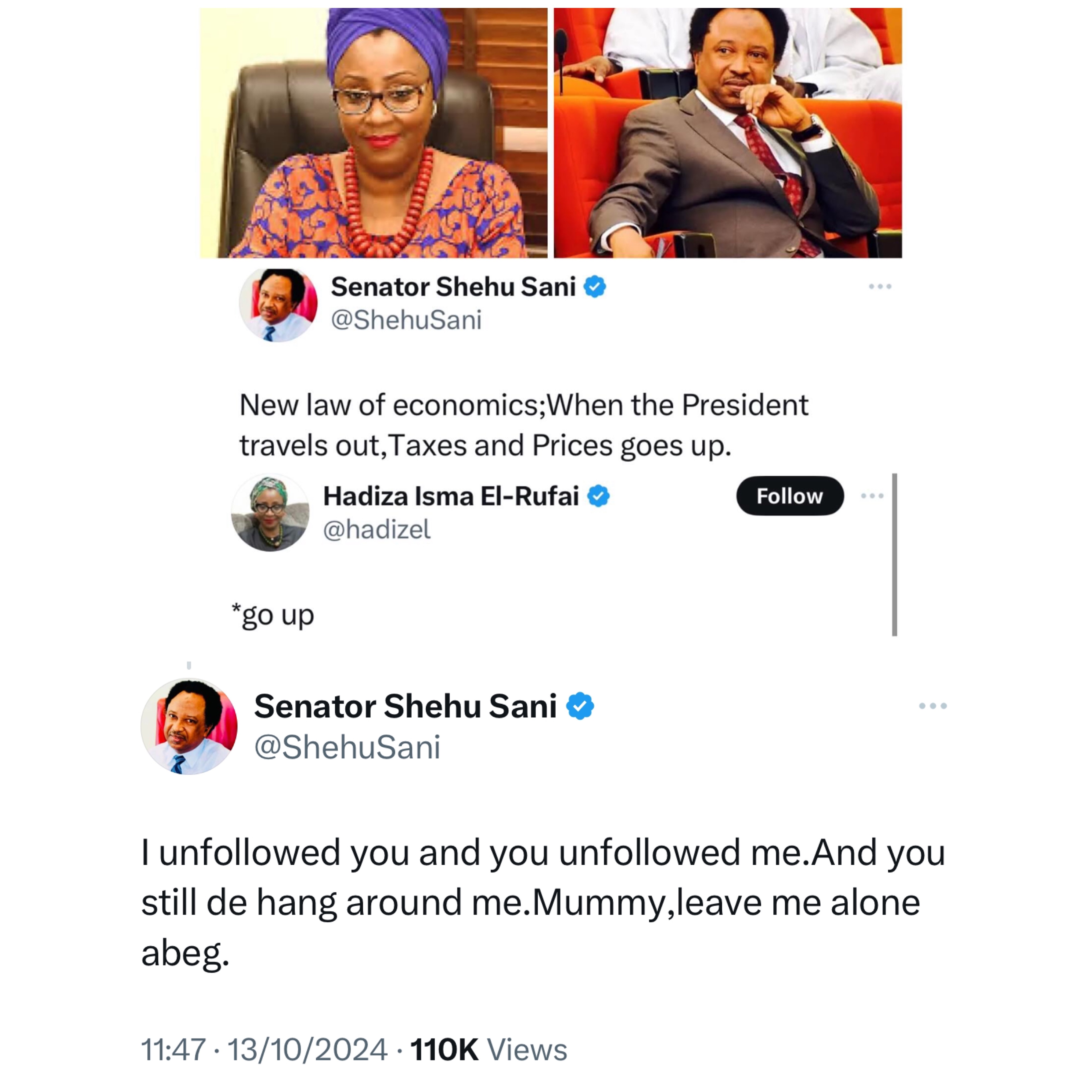 What Sen Shehu Sani says after former Kaduna first lady, Hadiza El-Rufai, corrected his English on X