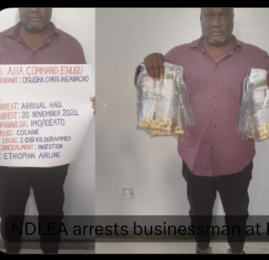 50-Year-Old Man Arrested At The Airport For Ingesting 90 Wraps Of Cocaine